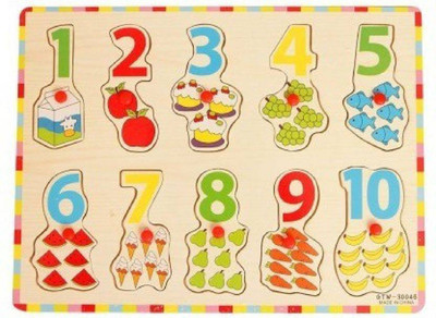 

Hnt Kids Wooden Knob Number Inset Puzzle with Association - 1 to 10(11 Pieces)