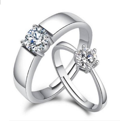 Jaipur Gemstone Couple Diamond Ring with Natural American Diamond Stone Lab Certified Stone Diamond Silver Plated Ring