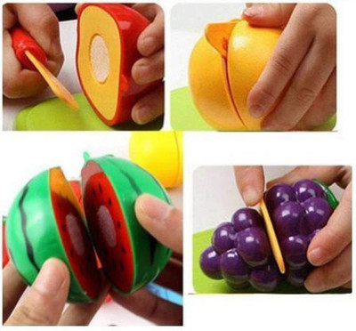 

kajal toys Realistic Sliceable Play Kitchen Toy with Fruits, Vegetables, Knife, Plate and Cutting-Board for Kids (Multicolour) -Set of 7