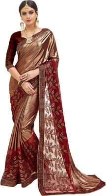 FASHION YOU Embroidered Bollywood Silk Blend Saree(Brown)