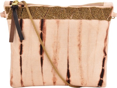 Clean Planet Beige, Brown Sling Bag Shibori clutch with hand embroidery - wood brown