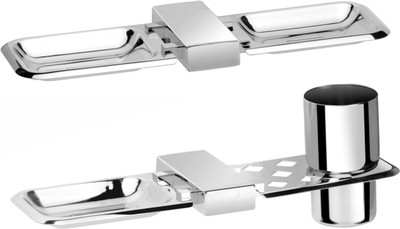

Easyhome Furnish 2 Pieces Bathroom Accessories(1-Double Soap Dish,1-Soap Dish with Tumbler Holder)-Nexon Series(Glossy Silver)