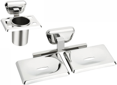 

Easyhome Furnish 2 Pieces Bathroom Accessories(1-Tumbler Holder,1-Double Soap Dish)-Briza Series(Glossy Silver)