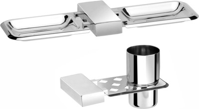 

Easyhome Furnish 2 Pieces Bathroom Accessories(1-Soap Dish ,1-Tumbler Holder)-Nexon Series(Glossy Silver)