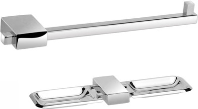 

Easyhome Furnish 2 Pieces Bathroom Accessories(1-Towel Ring,1-Double Soap Dish)-Nexon Series(Glossy Silver)