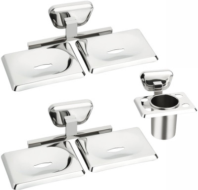 

Easyhome Furnish 3 Pieces Bathroom Accessories(1-Tumbler Holder,2-Double Soap Dish)-Briza Series(Glossy Silver)