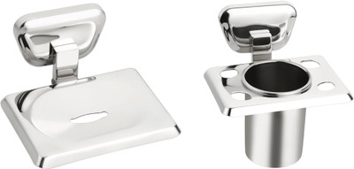 

Easyhome Furnish 2 Pieces Bathroom Accessories(1-Soap Dish ,1-Tumbler Holder)-Briza Series(Glossy Silver)