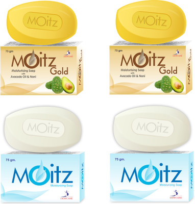 

MOITZ Gold Soap with Avocado Oil & Noni (150gm) + Moisturizing soap ( 150 gm ) ( 2+2 Combo)(300 g, Pack of 4)