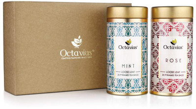 

Octavius Gourmet Tea Collection Sweet Indulgence Range (Two Tin) Rose, Mint Green Tea(40 Bags, Festive Gift Box)