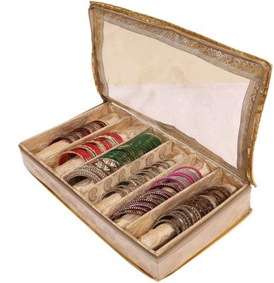 

Lifex Brocade Six Rode/Compartments Cloth Bangle Box Makeup Vanity Box(Gold)