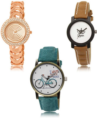 Red Robin LR-202-209-229 Premium Quality Collection Latest Set of 3 Stylish Attractive Professional Designer Combo Analog Watch - For Women