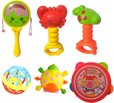 

IndusBay 6 Pcs Rattle for baby infant toddlers - Baby Concert - 4 Cute Rattle, 1 Tambourine, 1 Trumpt for babies Rattle(Multicolor)