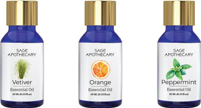 

Sage Apothecary Essential Oil Combo 3 in 1 pack (Vetiver, Orange & Peppermint)│100% pure(10 ml)