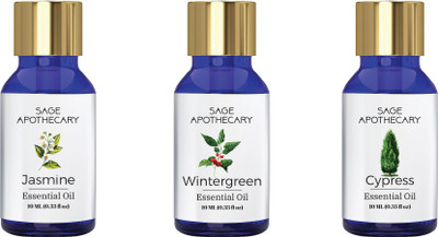 

Sage Apothecary Essential Oil Combo 3 in 1 pack (Cypress, Jasmine & Wintergreen)│100% pure(10 ml)