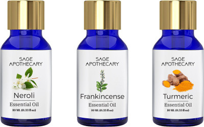 

Sage Apothecary Essential Oil Combo 3 in 1 pack (Neroli, Frankincense & Turmeric)│100% pure(10 ml)