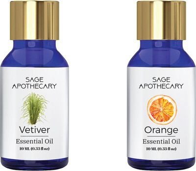 

Sage Apothecary Essential Oil Combo 2 in 1 pack (Vetiver & Orange)│100% pure(10 ml)