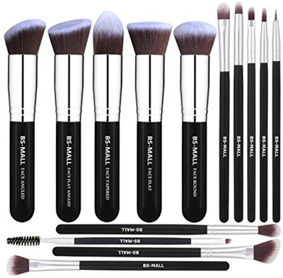 

BS-MALL Makeup Brushes Premium 14 Pcs Synthetic Foundation Powder Concealers Eye Shadows Silver Black Makeup Brush Sets(Silver Black)(Pack of 1)