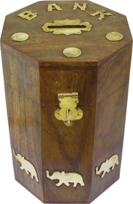 KAVYA ARTICLES Wooden Money Bank Coin Bank(Brown)