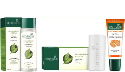 

BIOTIQUE BIO Morning Nectar Flawless Skin Lotion For All Skin Types, Bio Morning Nectar Skin Soap , LIP CARE(Set of 3)