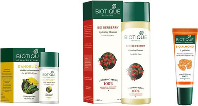 

BIOTIQUE BIO Dandelion Ageless Lightening Serum, BERBERRY HYDRATING CLEANSER FOR ALL SKIN TYPES, LIP BALM(Set of 3)