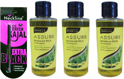 

Assure moisture rich shampoo(pack of 3) (600 ml)" + neckline water prof kajal(Set of 4)