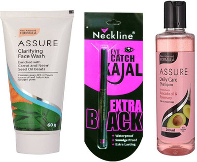 

Assure Clarifying Face Wash Pack of 2 Face Wash (60 g) with Daily Care Shampoo (200 ml) & neckline water proof kajal(Set of 3)
