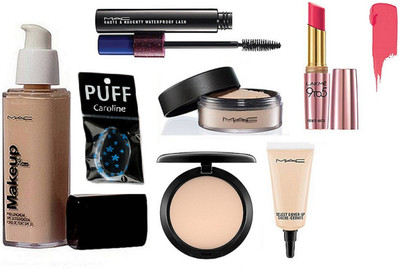 

caroline Silicon Puff, Makeup Pro Longwear Foundation Spf 10, Compact, Loose Powder, Select Cover Up, Haute and Naughty Mascara & Lakme 9to5 primer matte lipstick(Set of 6)