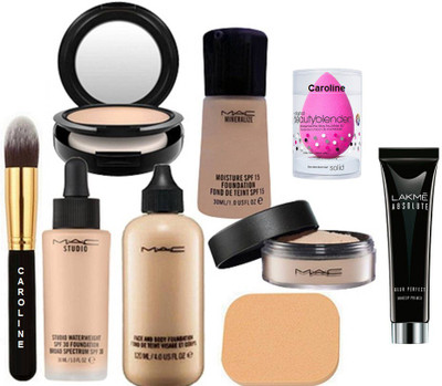 

caroline Make Up Brush, Sponge Puff 2, Mac Compact & Loose Powder Compact, Face & Body foundation, Studio Waterweight foundation & Mineralize Moisture Foundation & Absolute Blue Perfect Makeup Primer(Set of 9)