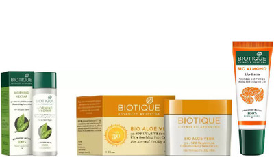 

BIOTIQUE BIO Morning Nectar 30+Spf Sunscreen Ultra Soothing Face Lotion, Bio Aloe Vera 30+ Spf Sunscreen Cream,LIP BALM(Set of 3)