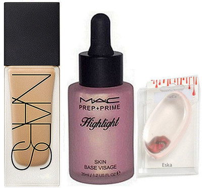 

Eska Silicon Puff, Nars Foundation,Mac Prep+Prime highligjhter(Set of 3)