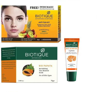 

BIOTIQUE BIO Anti Tan Facial Kit, Bio Papaya Revitalizing Tan Removal Scrub , lip care(Set of 3)