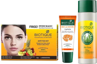 

BIOTIQUE BIO nti Tan Facial Kit, Bio Vera 75+ Spf Sunscreen Ultra Soothing Body Lotion, LIP CARE(Set of 3)