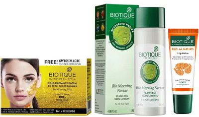 BIOTIQUE BIO Gold Radiance Facial Kit, Bio Morning Nectar Flawless Skin Lotion , LIP CARE(Set of 3)