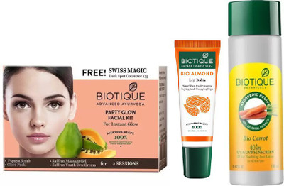 

BIOTIQUE BIO White Facial Kit, Bio Carrot 40+ Spf Sunscreen Ultra Soothing Face Lotion , LIP CARE(Set of 3)