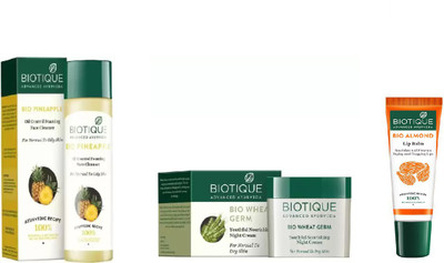 

BIOTIQUE BIO Pineapple Oil Control Face Cleanser, Bio Wheat Germ Night Cream, LIP BALM(Set of 3)