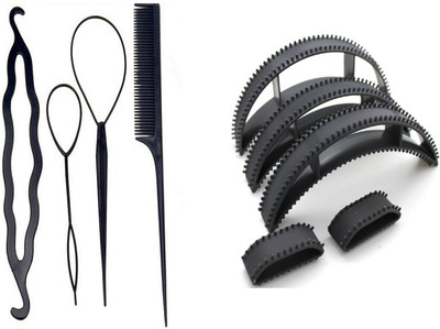 

S R Enterprises hair new stylish diy kit tool and puff maker hair bumpits (pack of 9pcs)(Set of 9)
