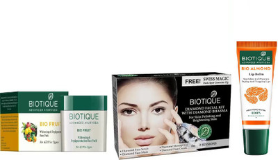 

BIOTIQUE BIO Diamond Facial Kit, Bio Fruit Face Pack, LIP BALM(Set of 3)