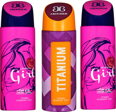 

arochem GIRL & TITANIUM DYNAMIC DEODORANT SPRAY Body Spray - For Men & Women(600 ml, Pack of 3)