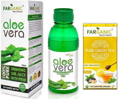 

FARGANIC Buy 100% Pure Aloe Vera Juice 500 ml & Organic Lemon Ginger Honey Green Tea 25 Tea Bags 500 ml(Pack of 2)