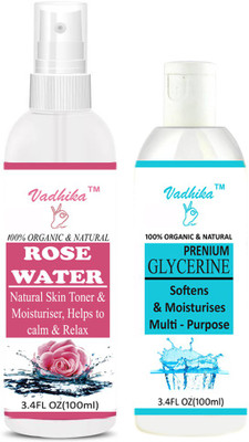 

Vadhika 100 % Pure Rose water- For Softens & Moisturises, Multi-Purpose And Glycerine Combo Pack of 2 bottles (200 ml)(200 ml)