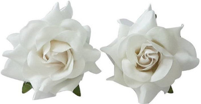 Param White Fabric Rose Flower Hair Clip Hair Clip(White)