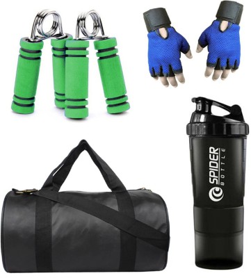 Rocket Sales Combo Of Leatherite (Black) Gym Bag, Gloves (Blue), Spider Shaker (Black) And Hand Gripper (Green) Fitness Accessory Kit Kit