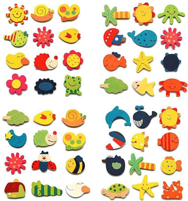 

SYGA 48 Pcs Animal Cartoon Wooden Refrigerator Fridge Magnet Sticker Kid Children Educational Development Toys(Multicolor)