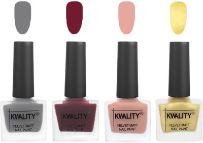

Kwality Velvet Dull Matte Nail Polish Grey,Maroon,Salmon Pink,Golden(Pack of 4)