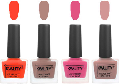 

Kwality Velvet Dull Matte Nail Polish Candy Orange,Salmon Run,Pink Mania,Salmon(Pack of 4)