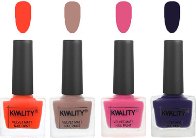 

Kwality Velvet Dull Matte Nail Polish Candy Orange,Salmon Run,Pink Mania,Royal Blue(Pack of 4)