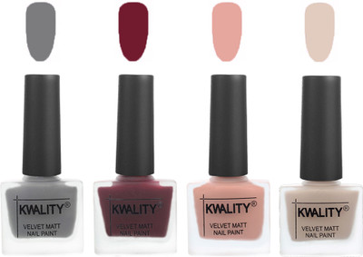 

Kwality Velvet Dull Matte Nail Polish Grey,Maroon,Salmon Pink,Light Beige(Pack of 4)