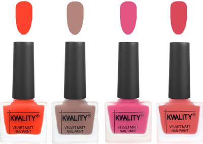 

Kwality Velvet Dull Matte Nail Polish Candy Orange,Salmon Run,Pink Mania,Baby Pink(Pack of 4)