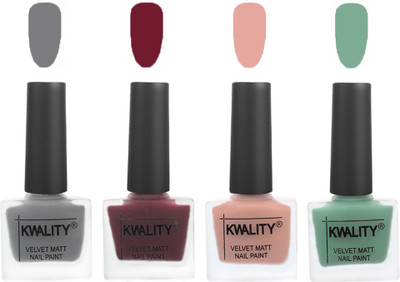 

Kwality Velvet Dull Matte Nail Polish Grey,Maroon,Salmon Pink,Mischievous Mint(Pack of 4)
