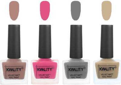 

Kwality Velvet Dull Matte Nail Polish Salmon Run,Pink Mania,Grey,Nude(Pack of 4)